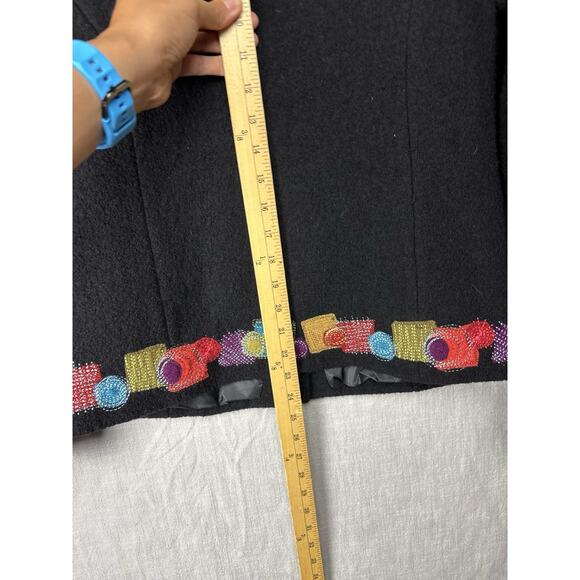 Icelandic Design Button Floral Embroidery Wool Cardigan Sweater Jacket Size M - Picture 7 of 10